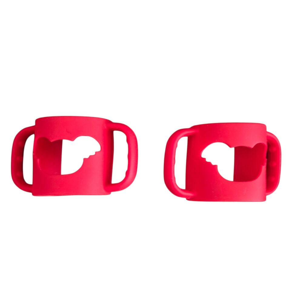 Two Soft Silicone Baby Bottle Holders for Narrow Bottles Red Koala and Rectangle